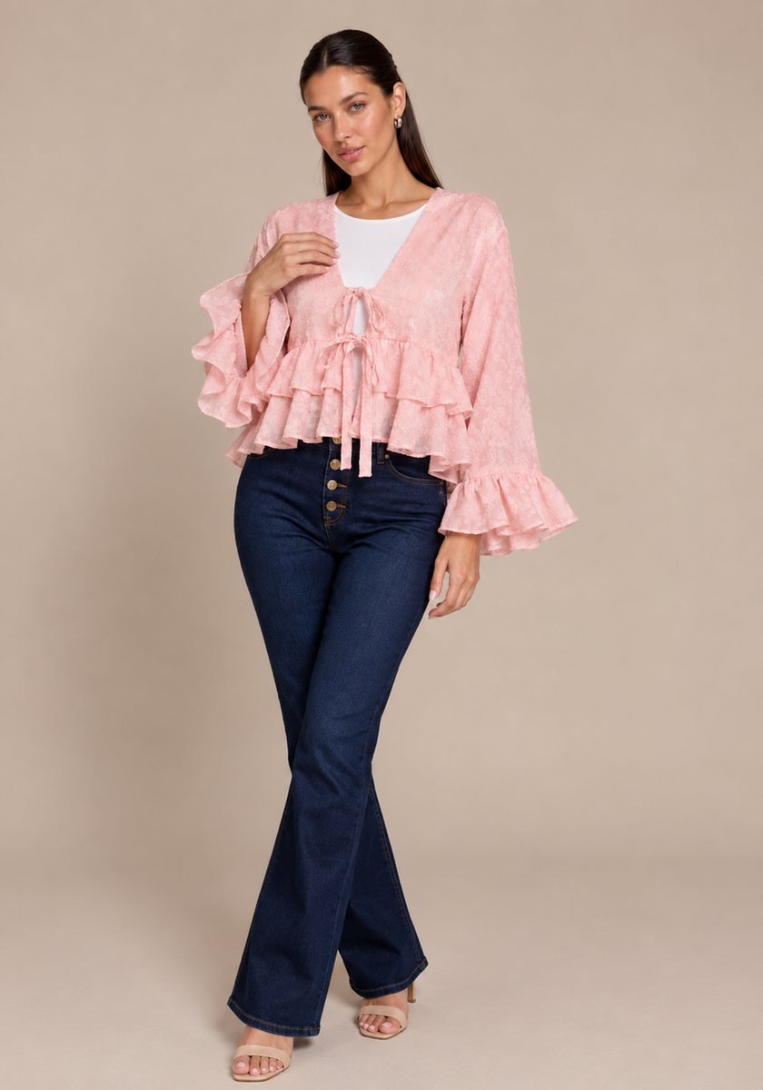 Pink Ruffle Tie-Front Blouse