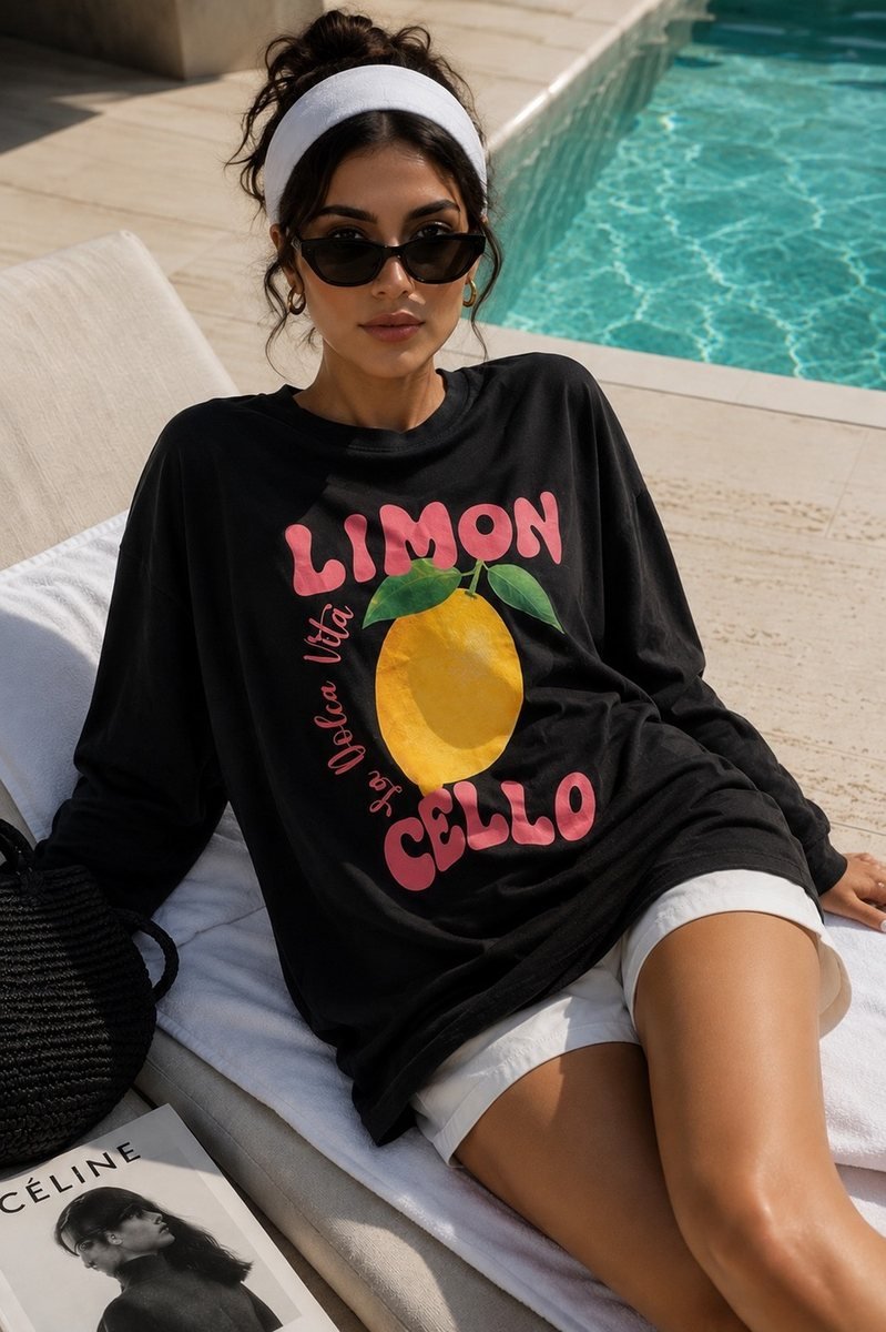 Olive Oversized Tee with Lemon Print