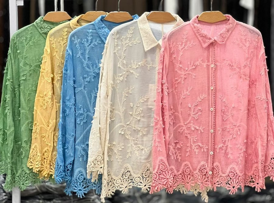 Pink Lace-Trim Button Blouse
