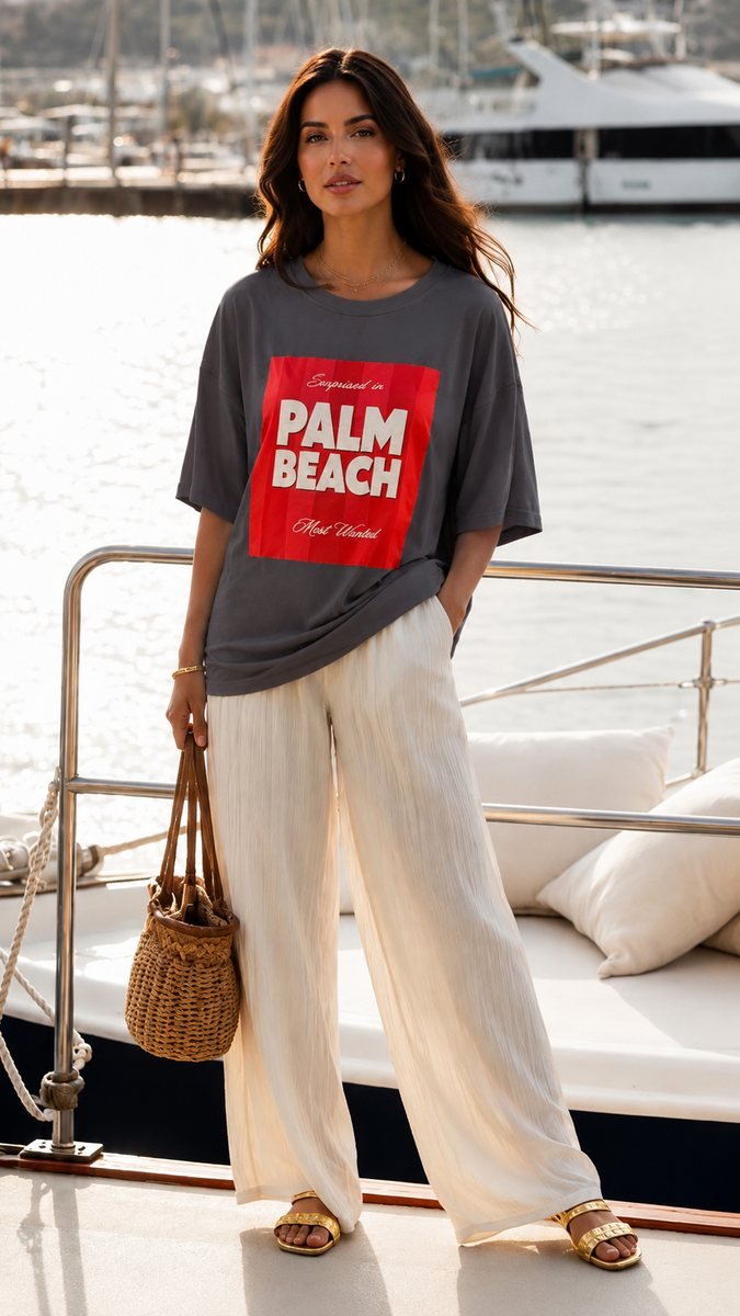 Oversized Palm Beach Graphic T-Shirt