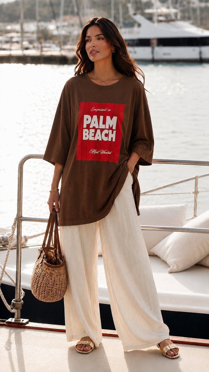Oversized Palm Beach Graphic T-Shirt