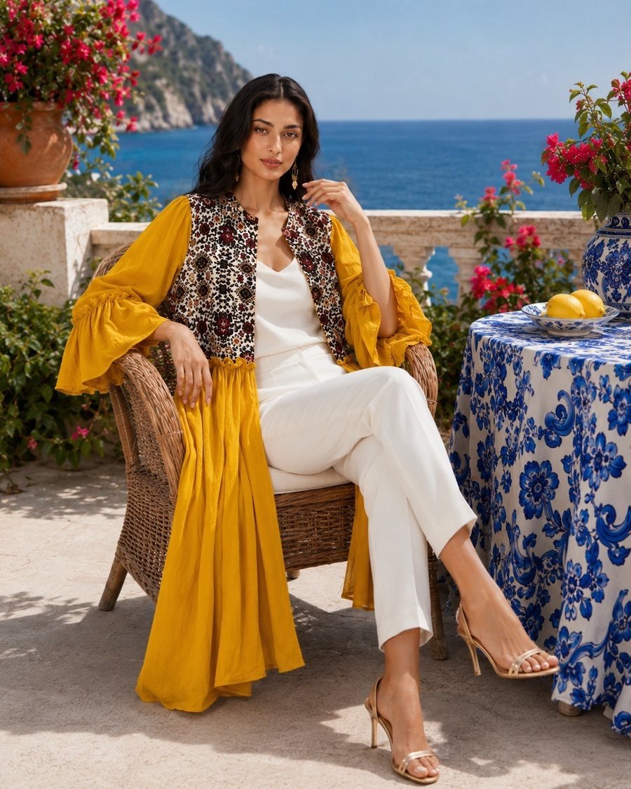 White Kimono with Colorful Floral Embroidery