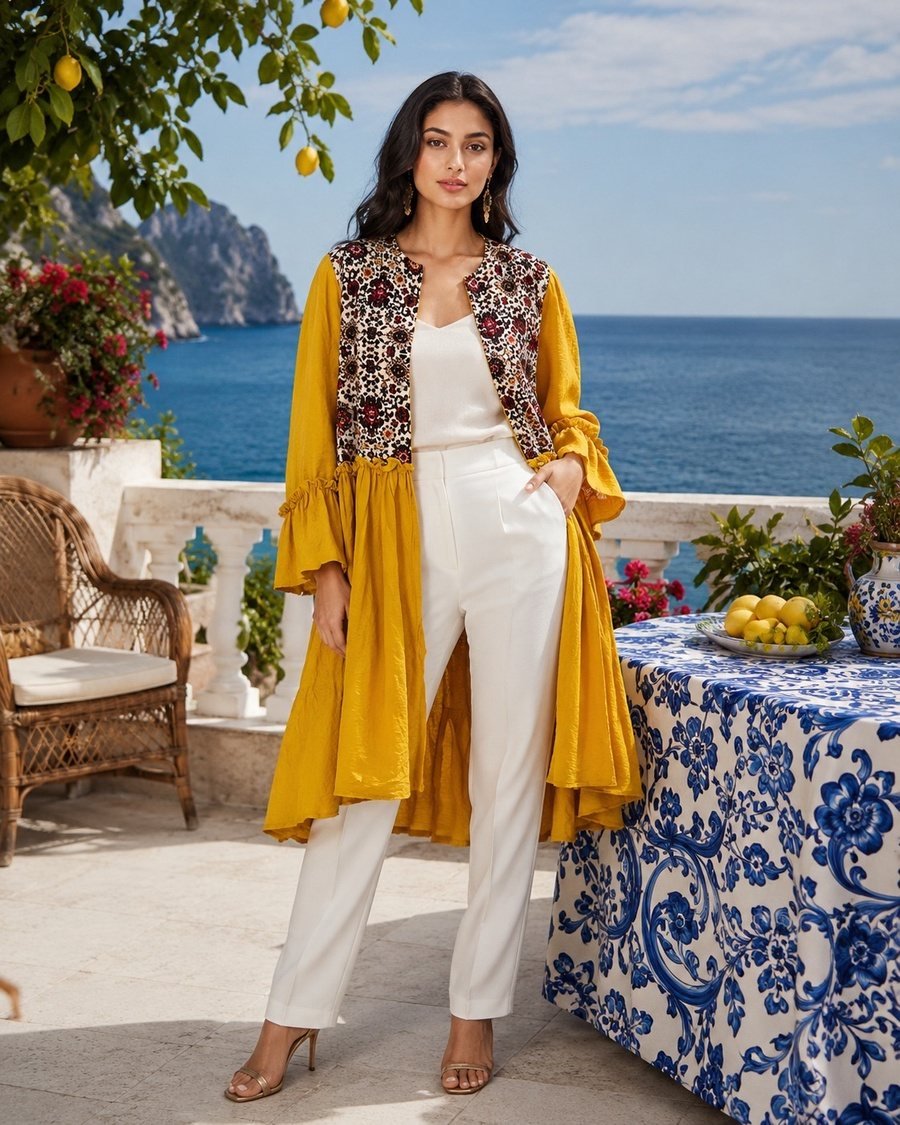 White Kimono with Colorful Floral Embroidery