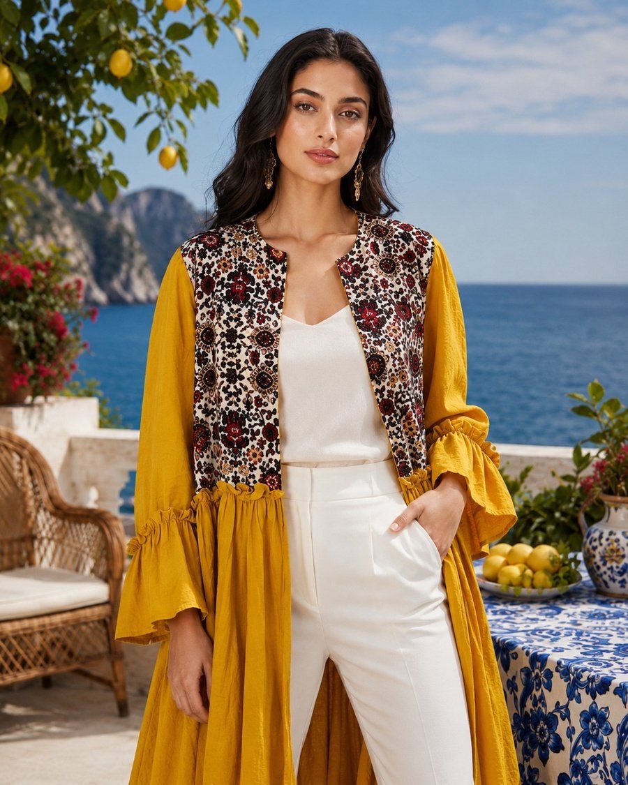 White Kimono with Colorful Floral Embroidery