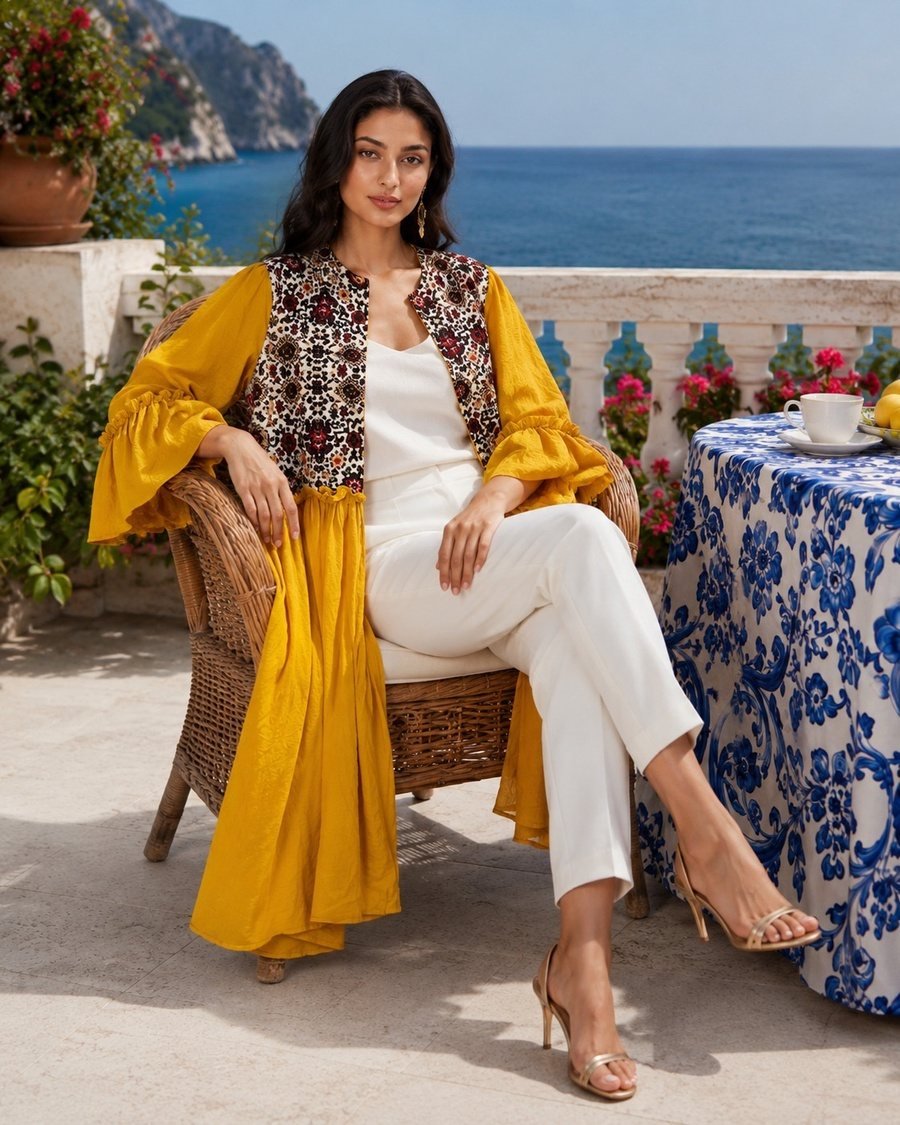 White Kimono with Colorful Floral Embroidery