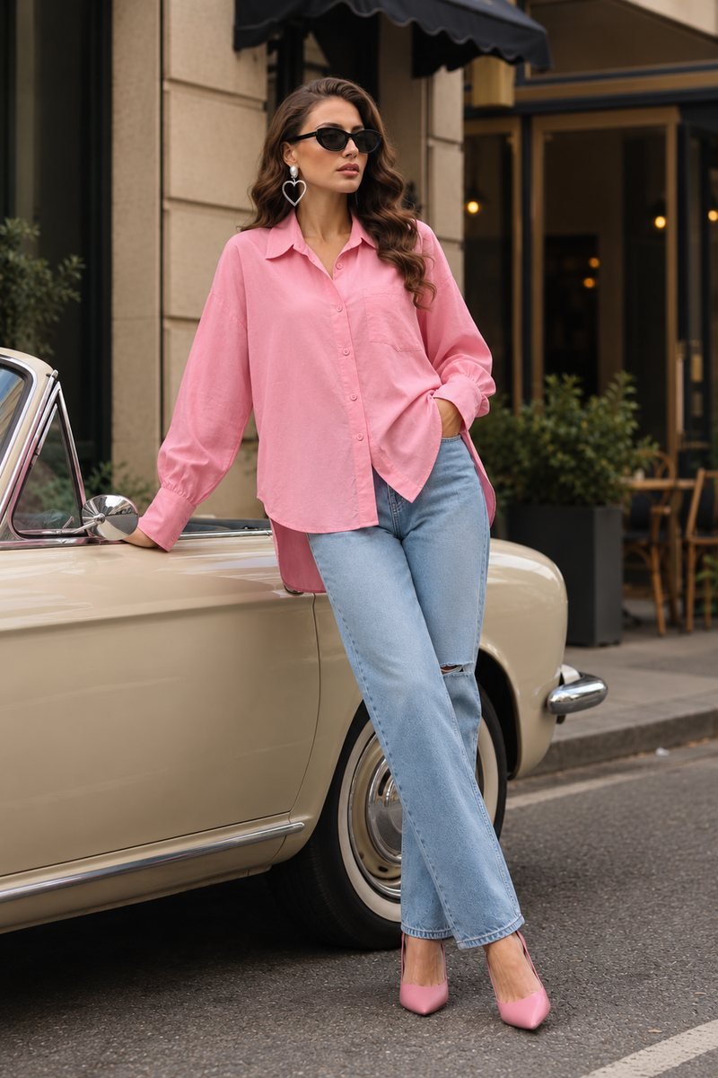 Pink Relaxed Button-Down Shirt