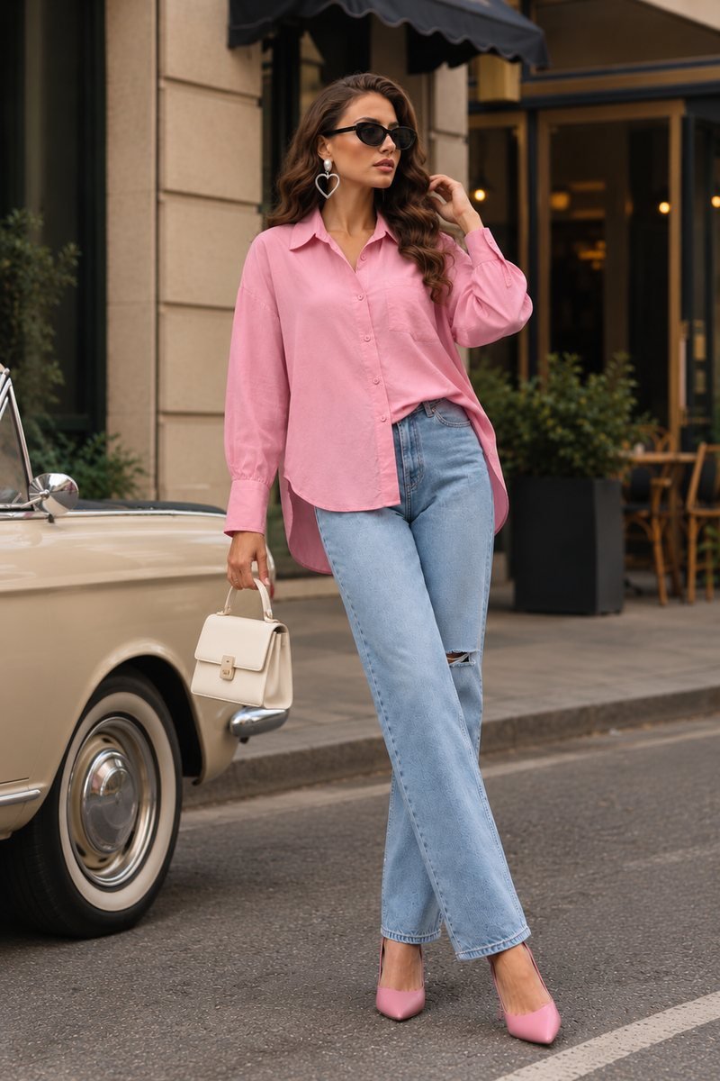 Pink Relaxed Button-Down Shirt