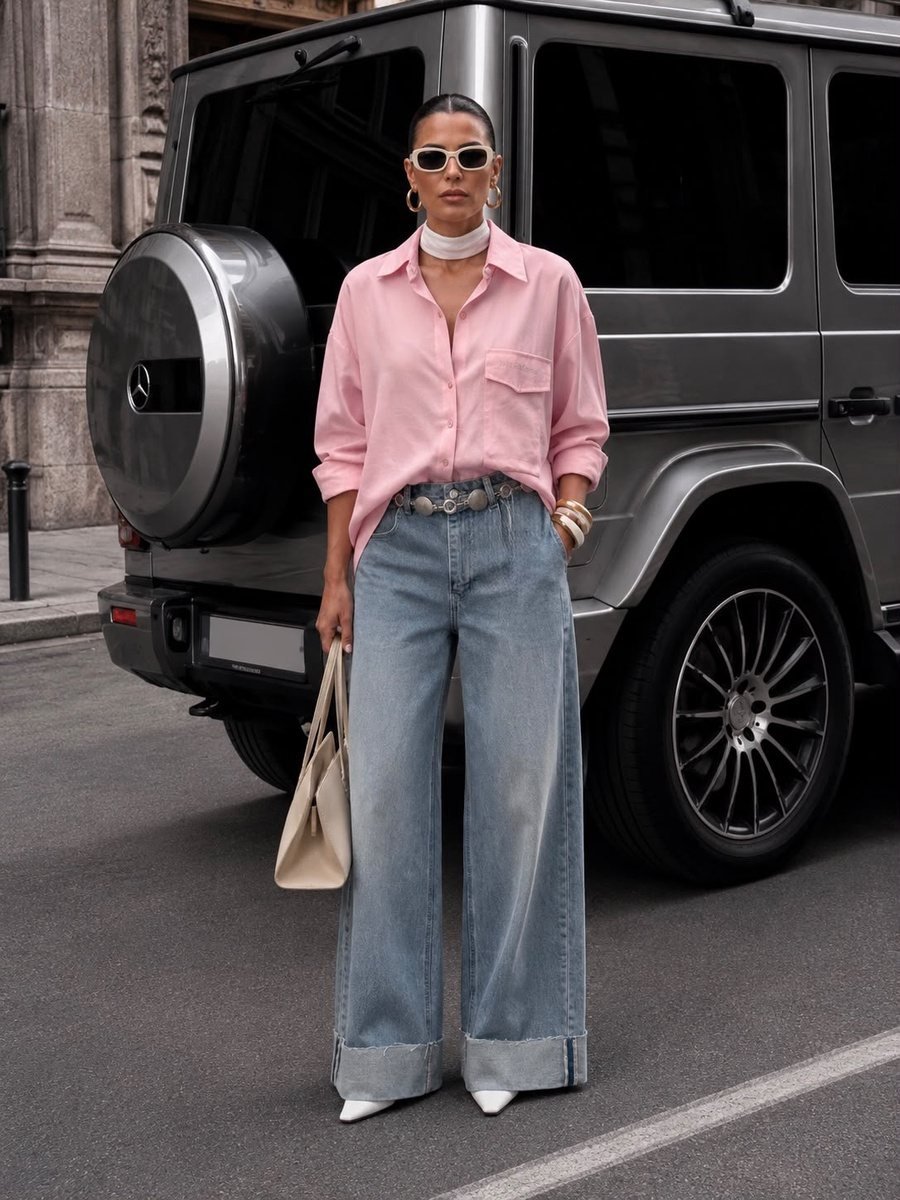 Relaxed Pink Shirt with Chest Pockets