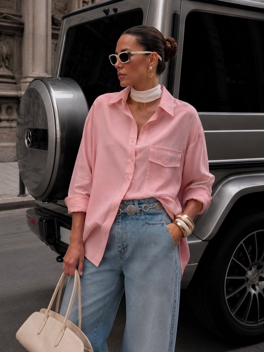 Relaxed Pink Shirt with Chest Pockets