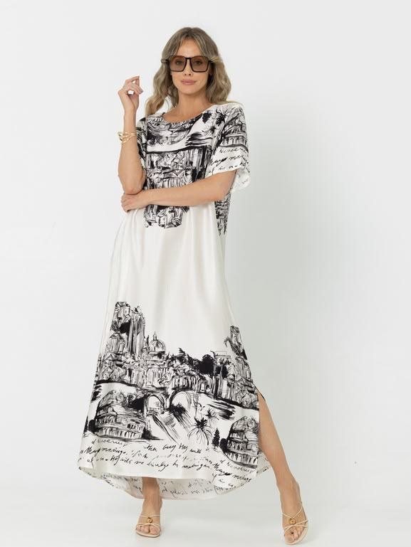 Maxi Dress with Black and White City Print