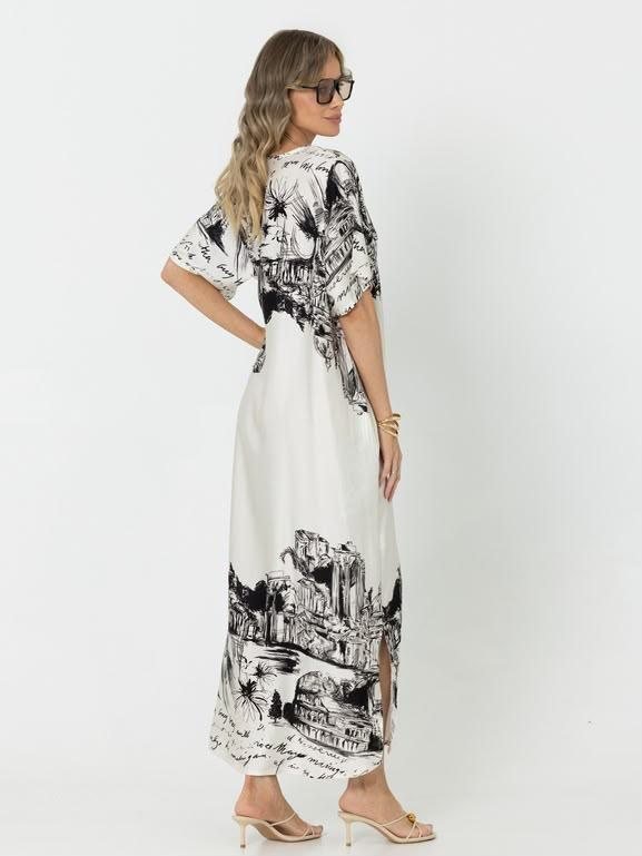 Maxi Dress with Black and White City Print