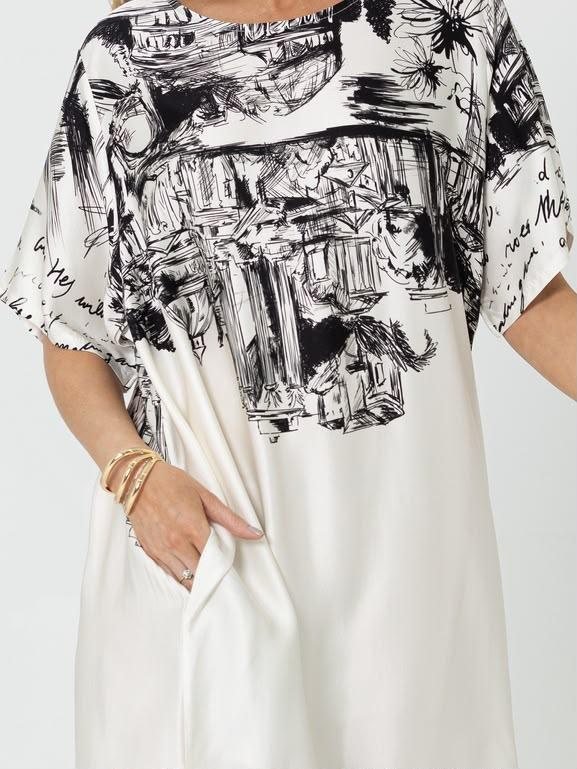 Maxi Dress with Black and White City Print