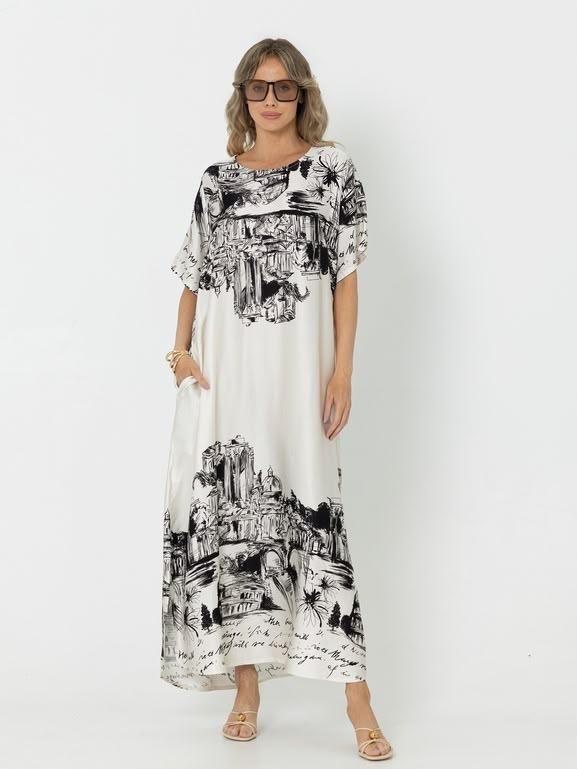 Maxi Dress with Black and White City Print