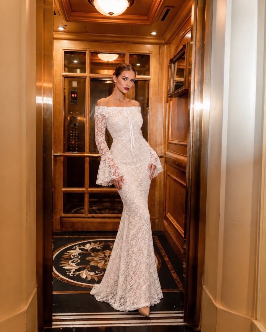 White Lace Off-Shoulder Mermaid Dress