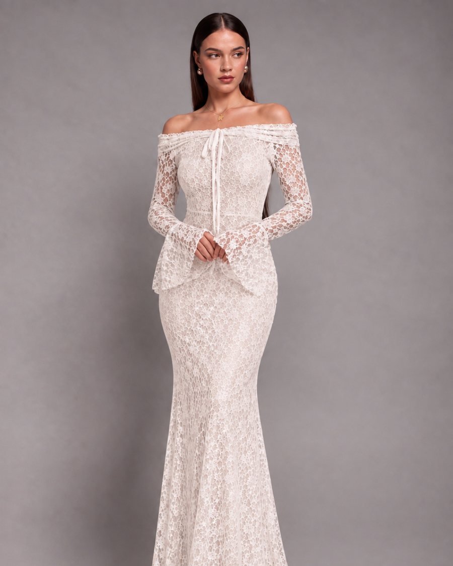 White Lace Off-Shoulder Mermaid Dress