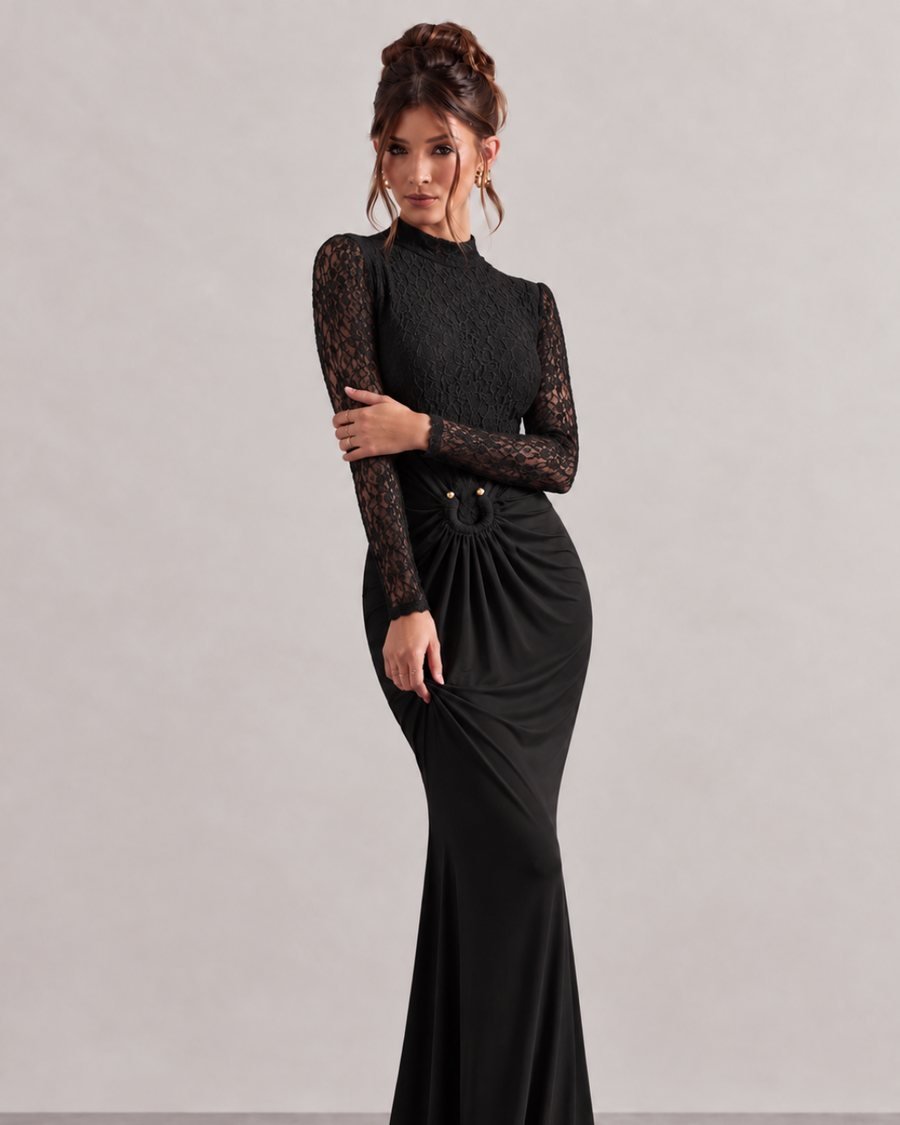 Black Lace Evening Maxi Dress