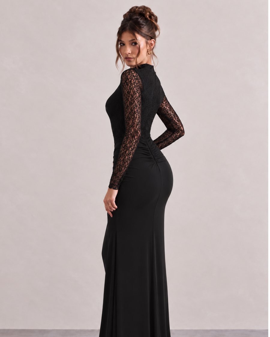 Black Lace Evening Maxi Dress