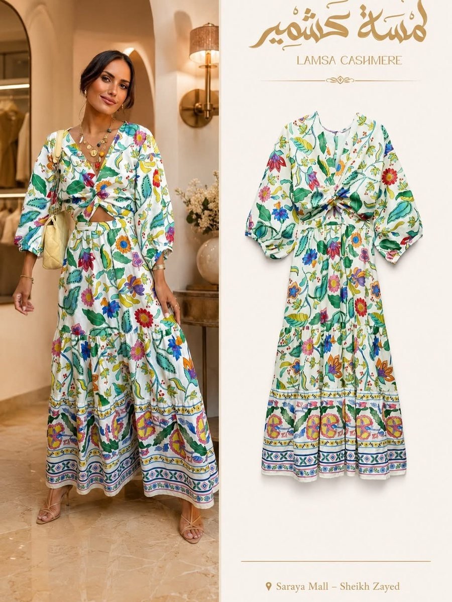 Colorful Floral Maxi Dress with Puff Sleeves