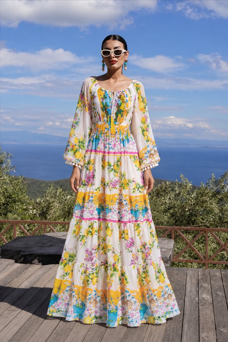 Floral Tiered Maxi Dress with Long Sleeves