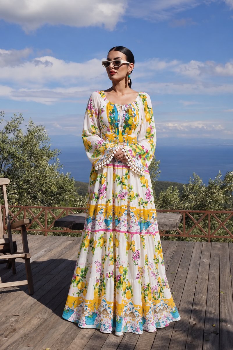 Floral Tiered Maxi Dress with Long Sleeves