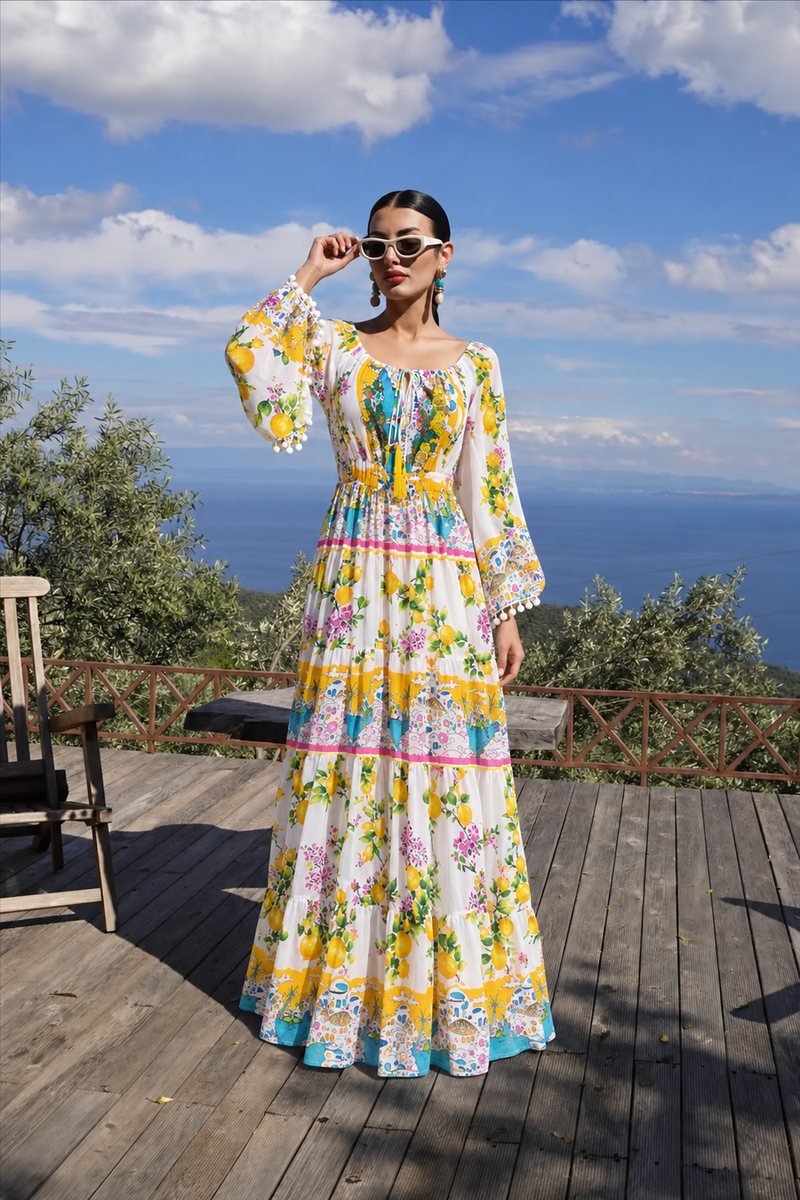 Floral Tiered Maxi Dress with Long Sleeves