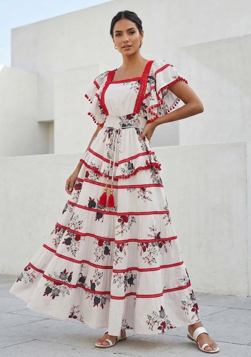 Floral Tiered Maxi Dress with Ruffle Sleeves