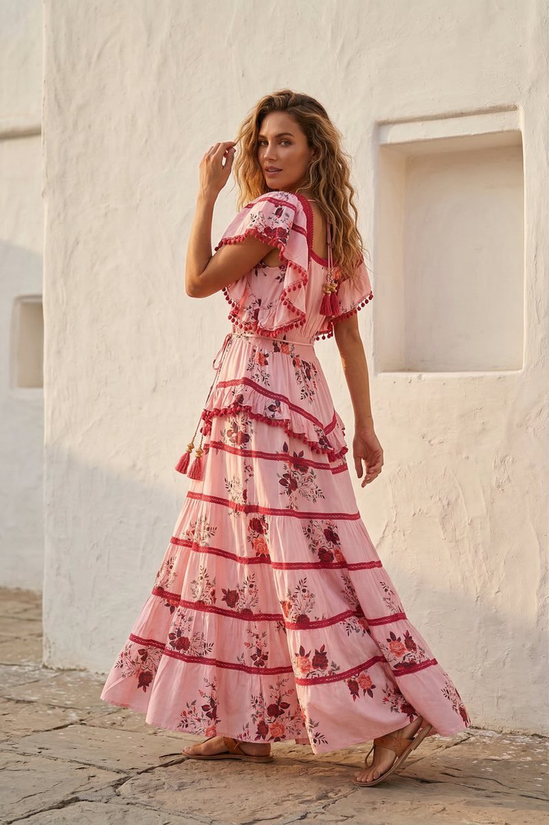 Floral Tiered Maxi Dress with Ruffle Sleeves