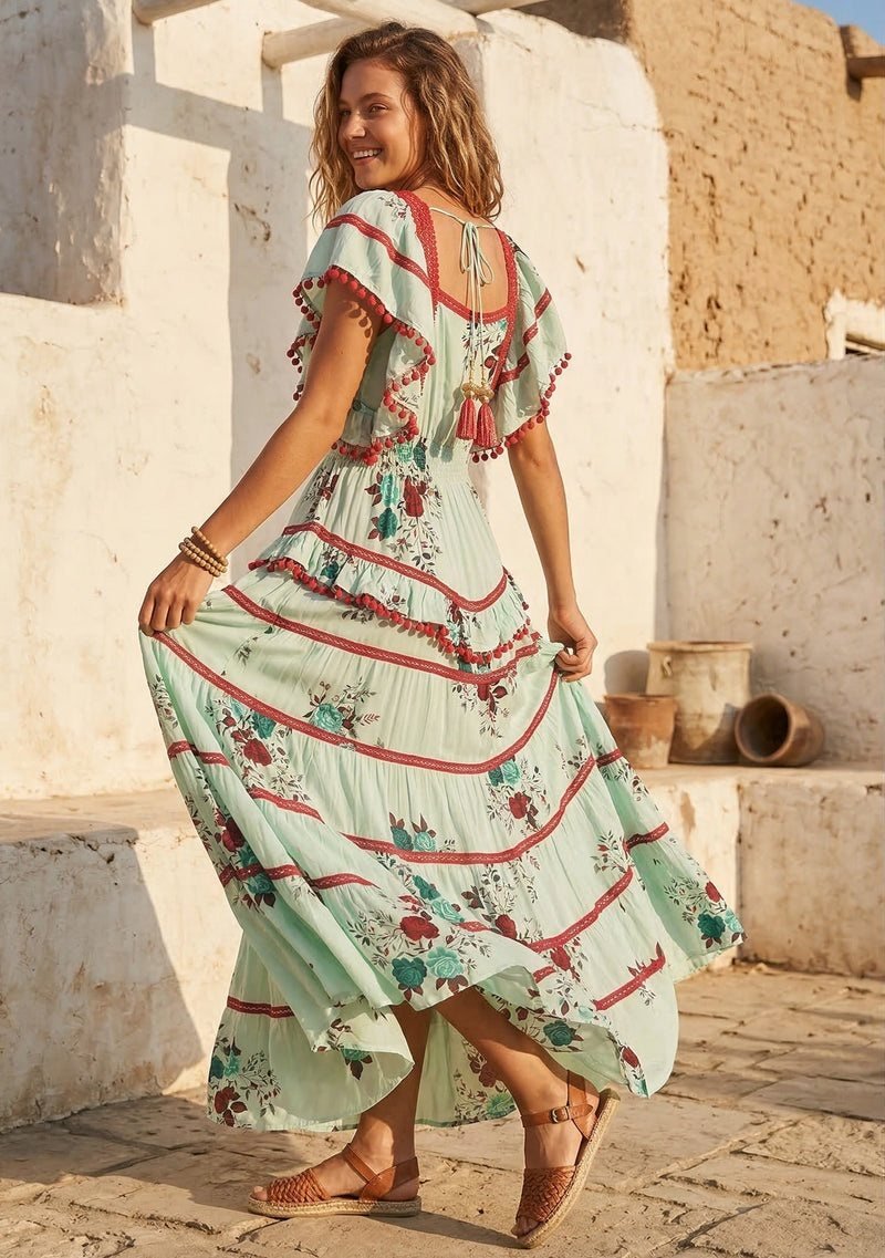Floral Tiered Maxi Dress with Ruffle Sleeves