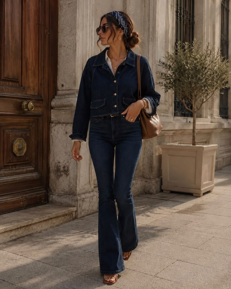 Navy Denim Jacket with Chest Pockets