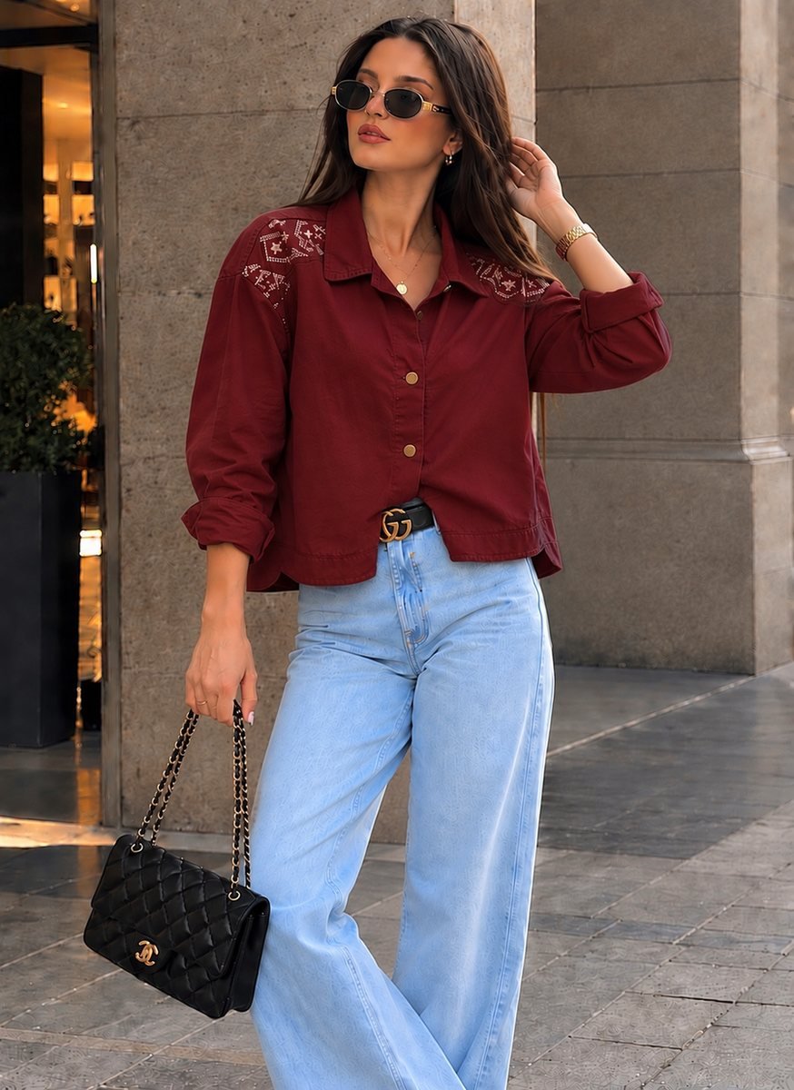 Short Pink Jacket with Shoulder Embroidery