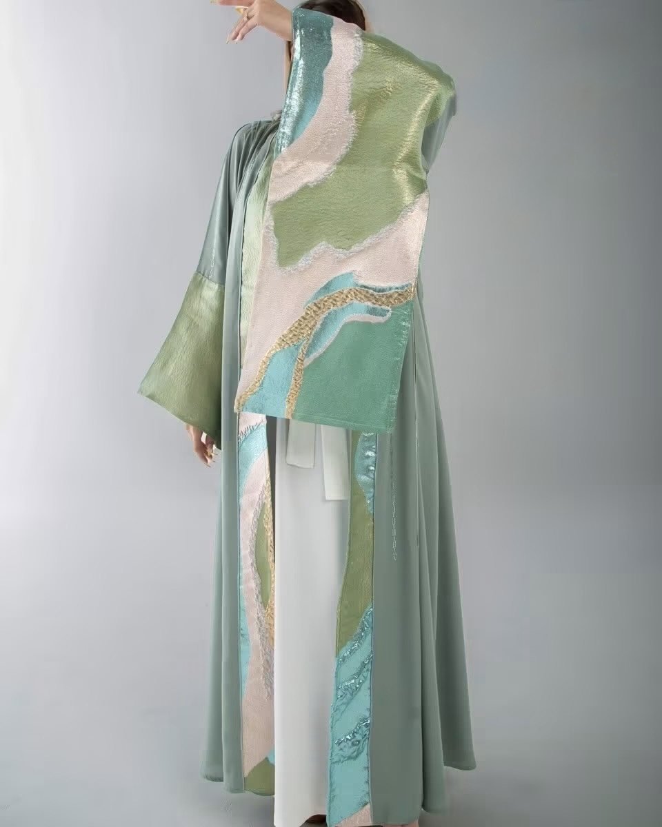 Sage Green Kaftan with Embellished Panel