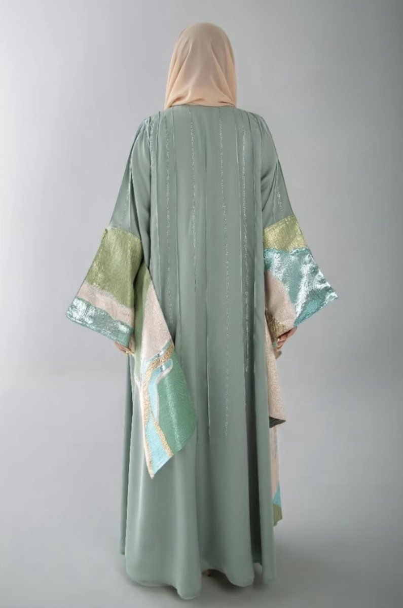 Sage Green Kaftan with Embellished Panel