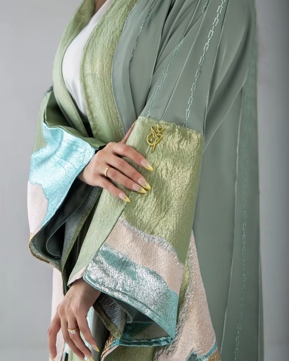 Sage Green Kaftan with Embellished Panel
