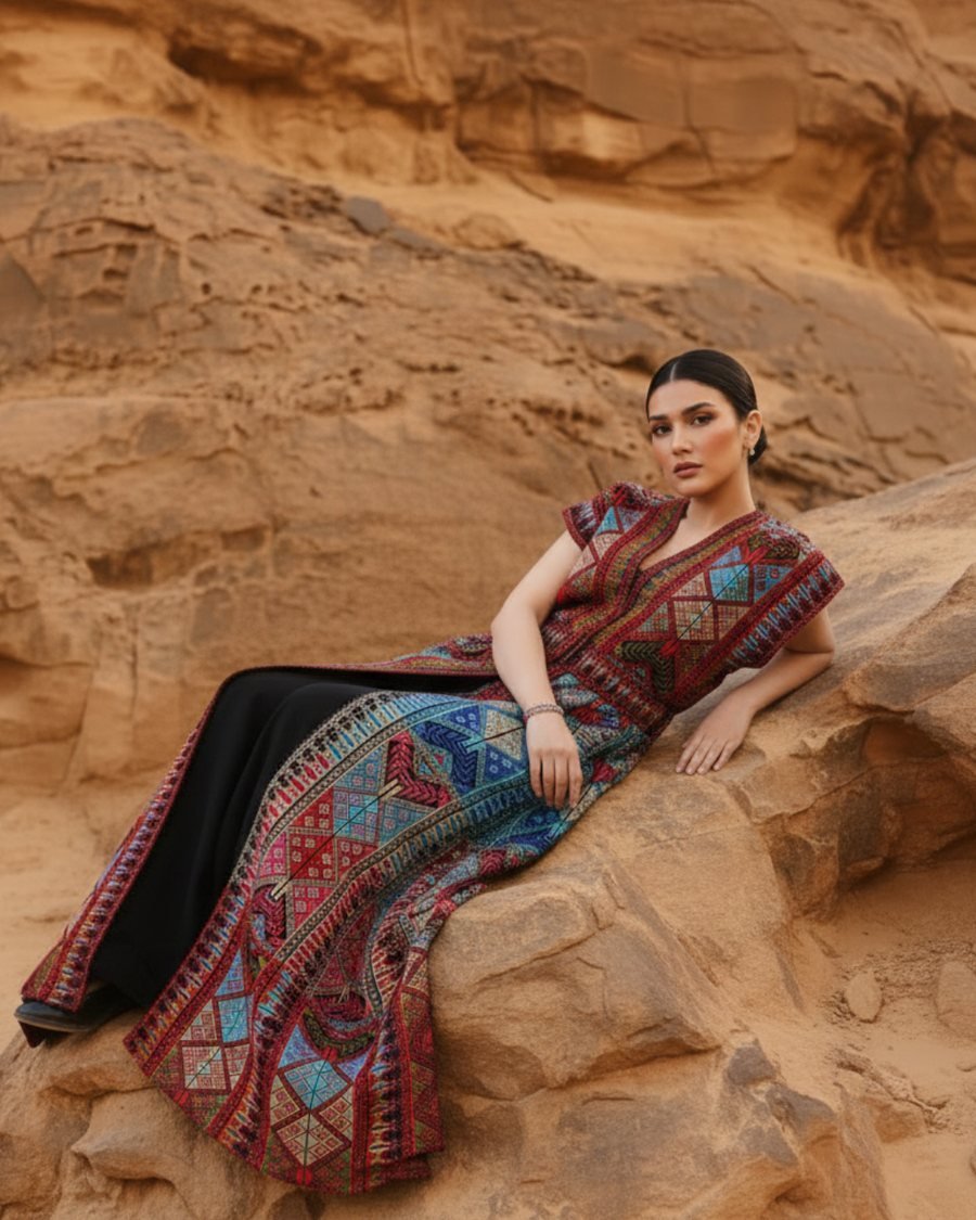 Hekaya Kaftan with Colorful Heritage Embroidery