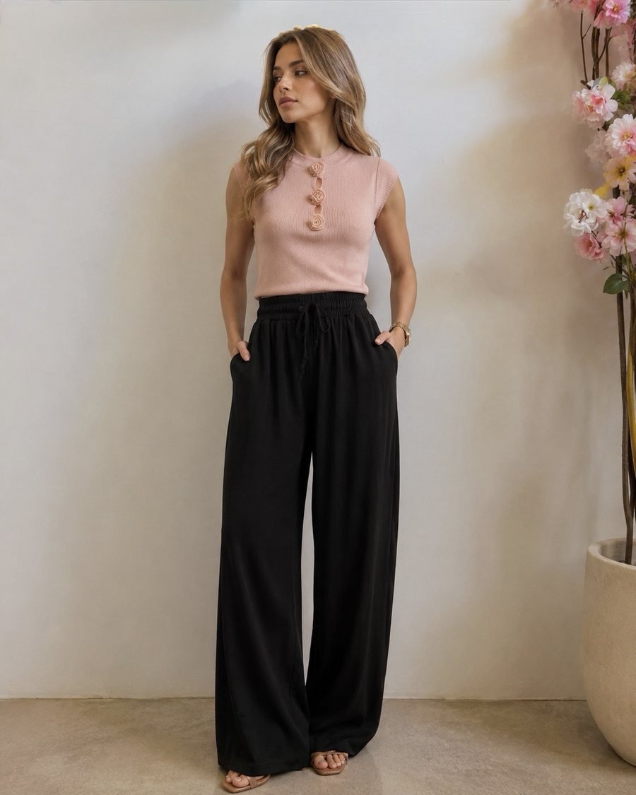 Wide-Leg Drawstring Pants