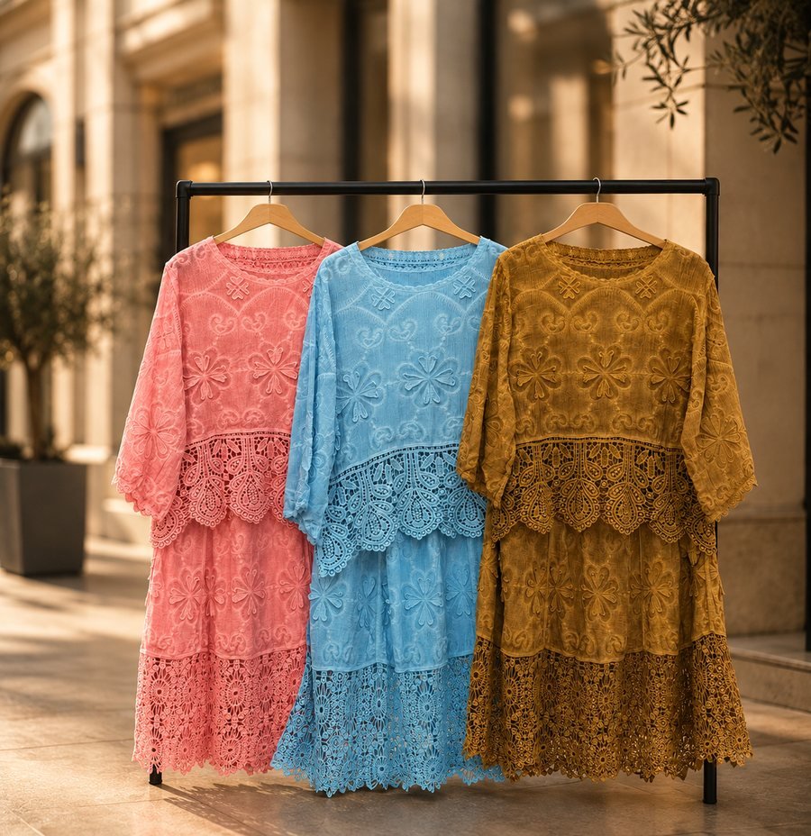 Embroidered Lace Set in Mustard Gold