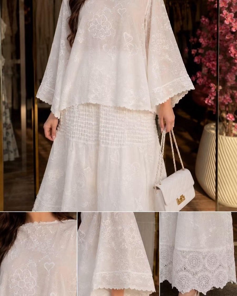 White Embroidered Top and Long Skirt Set