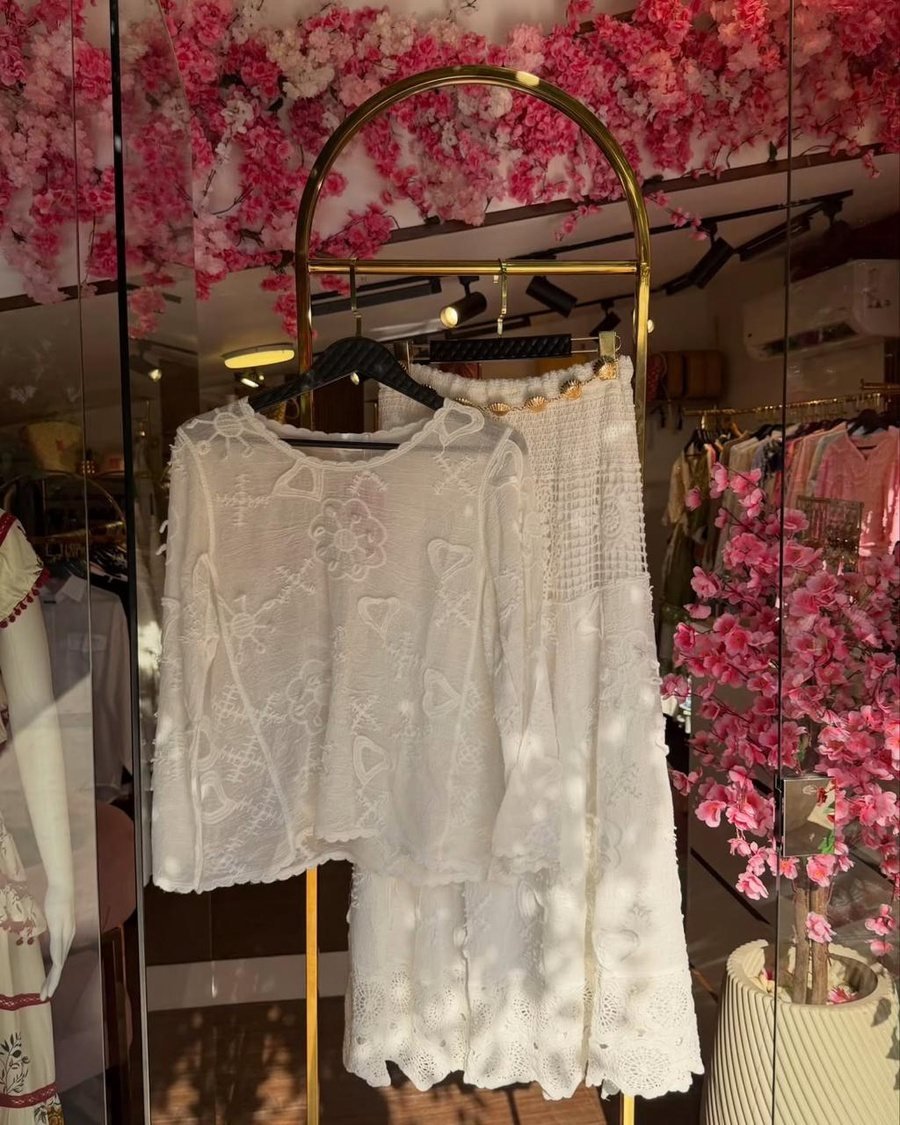 White Embroidered Top and Long Skirt Set