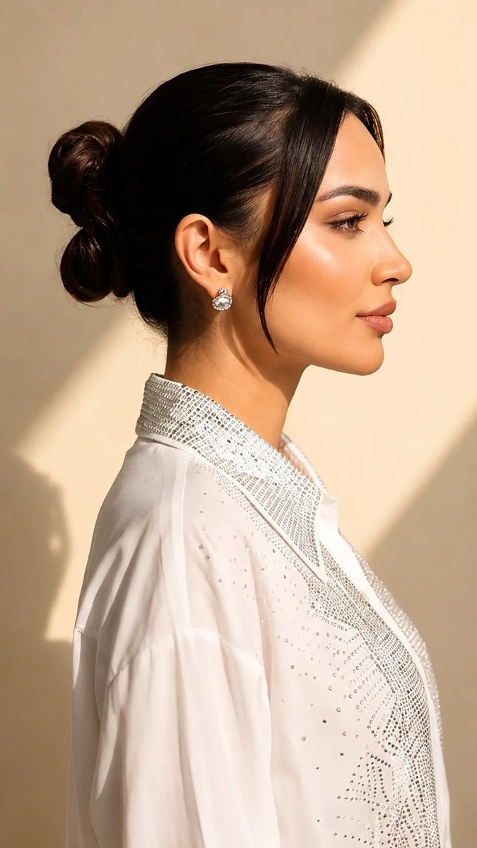 White Shirt with Crystal Embellished Front