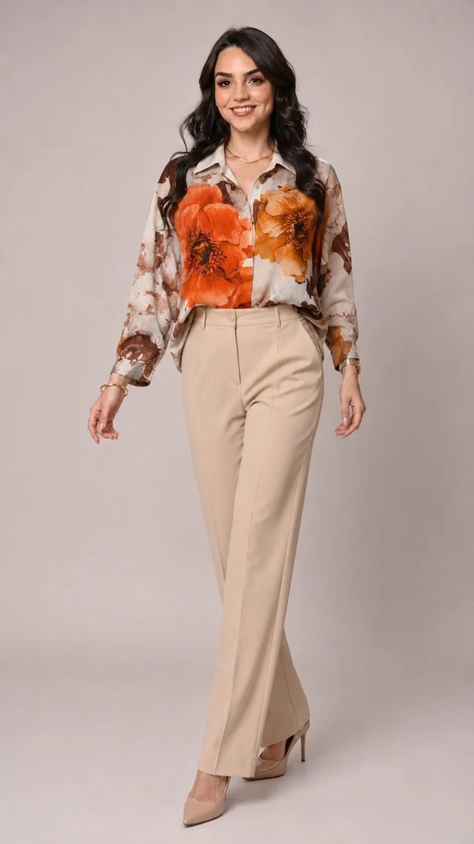 Orange Floral Print Shirt