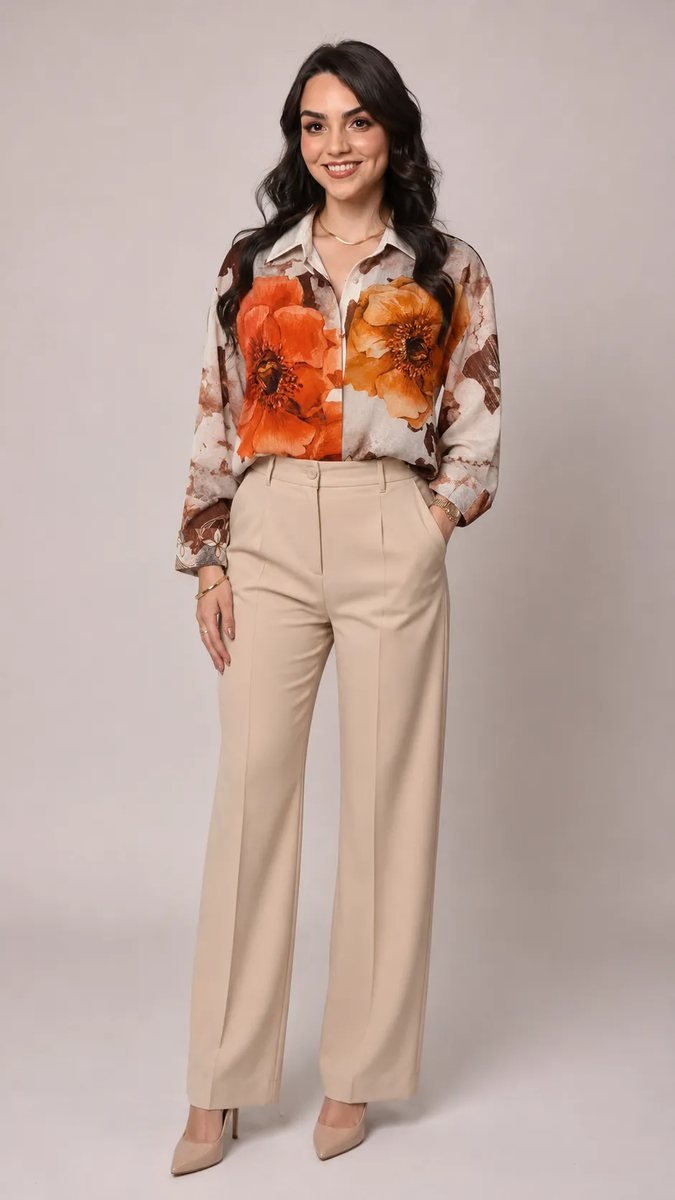 Orange Floral Print Shirt