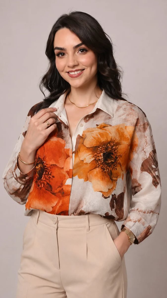 Orange Floral Print Shirt