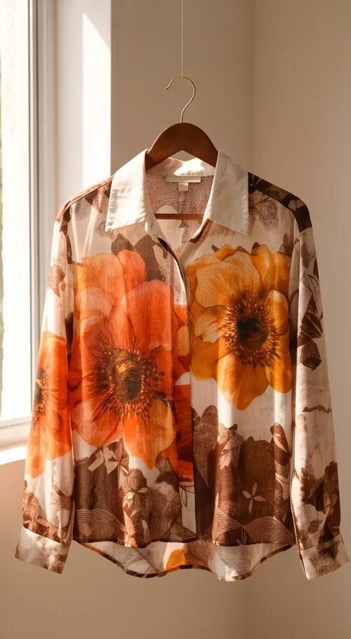 Orange Floral Print Shirt
