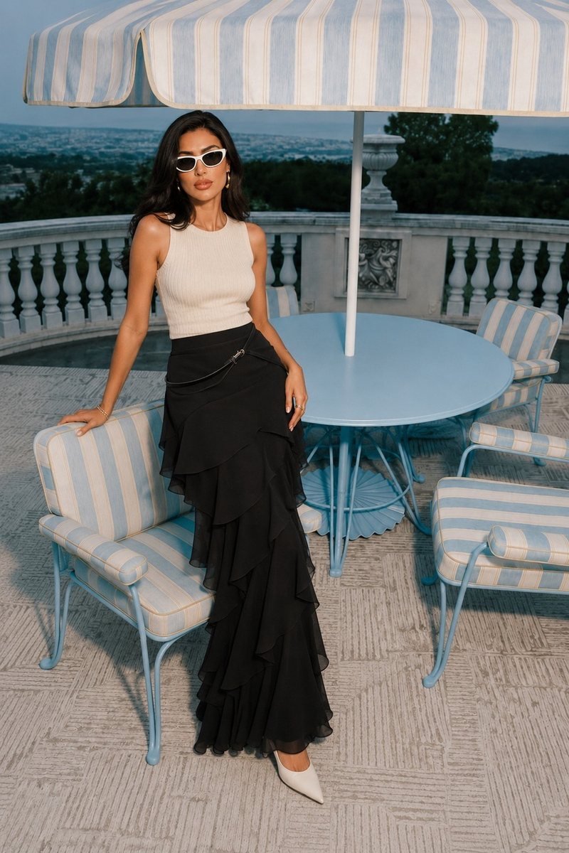Black Tiered Ruffle Skirt