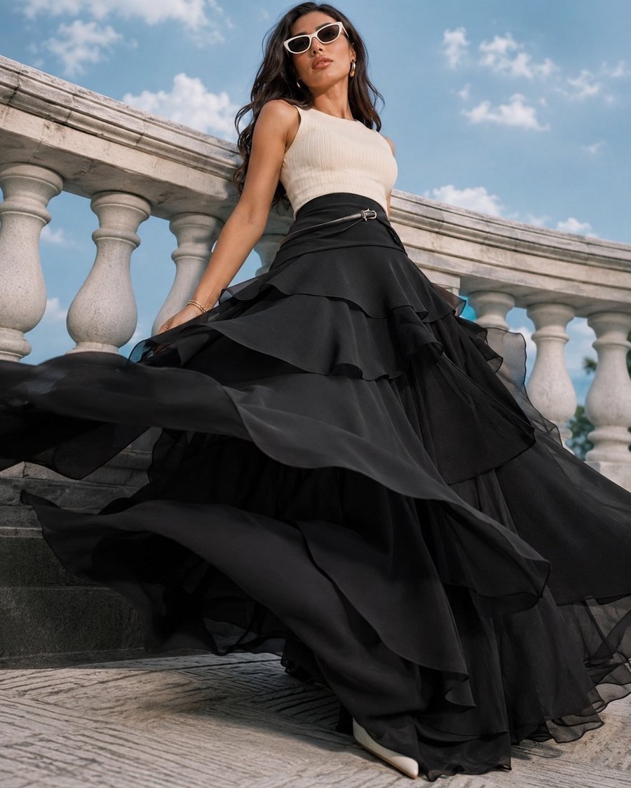 Black Tiered Ruffle Skirt