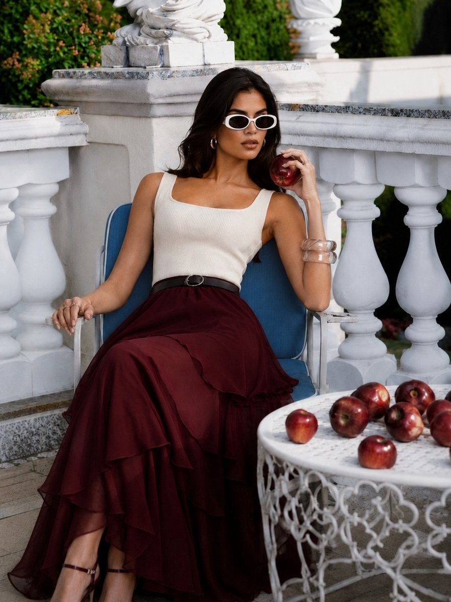 Burgundy Tiered Maxi Skirt